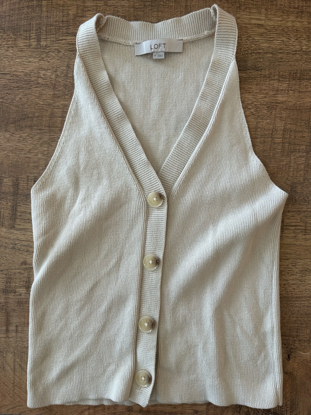 LOFT Ivory Beige Knit Button Front Top Size M